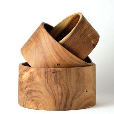 100% Natural Lombok Solid Saman Wood Bowl, Natural Finish, Handmade, Round, 3 Measurements, Made in Indonesia
