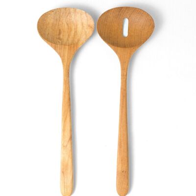 Natural teak wood salad spoons with weh slit, handmade with natural finish, length 30 cm width 9 cm, origin Indonesia
