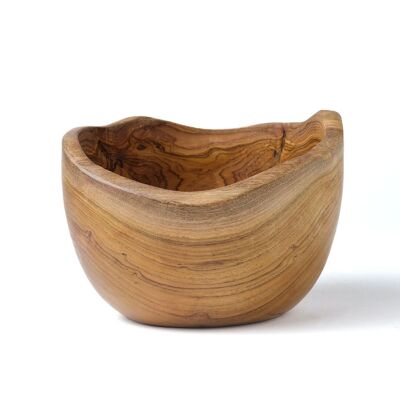 Bowl de madera maciza de teca 100% natural irregular Weta, acabado natural, hecho a mano, diámetro 14 cm, fabricado en Indonesia