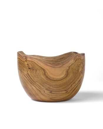 Weta Bol irrégulier en bois massif de teck 100 % naturel, finition naturelle, fait à la main, diamètre 14 cm, fabriqué en Indonésie 2