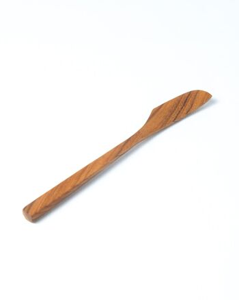 Couteau en bois de teck naturel Gianyar fait main, longueur 18 cm largeur 2 cm, origine indonésienne
