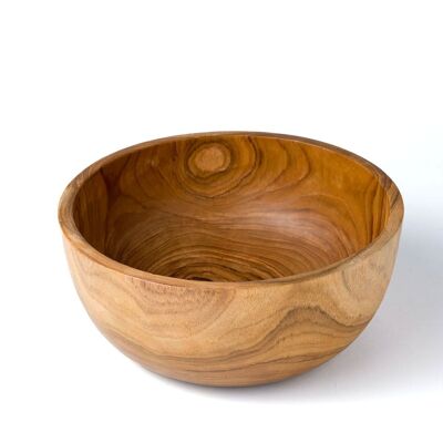 Bowl de madera maciza de teca 100% natural Indrama, hecho a mano, acabado natural, redondo, diámetro 15 cm,  fabricado en Indonesia