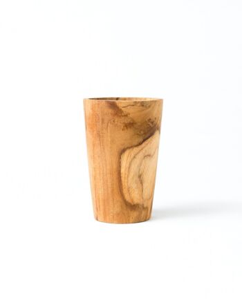 Gobelet conique en bois de teck naturel Bondo, disponible en version courte et longue, fait à la main avec finition naturelle, fabriqué en Indonésie 1