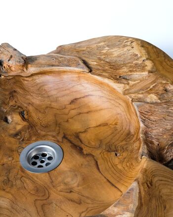 Lavabo à poser en bois de teck naturel Kuta, fait main, hauteur 13 cm diamètre 46 cm, origine Indonésie 2