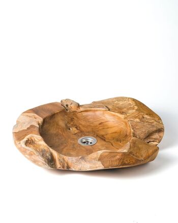 Lavabo à poser en bois de teck naturel Kuta, fait main, hauteur 13 cm diamètre 46 cm, origine Indonésie 3