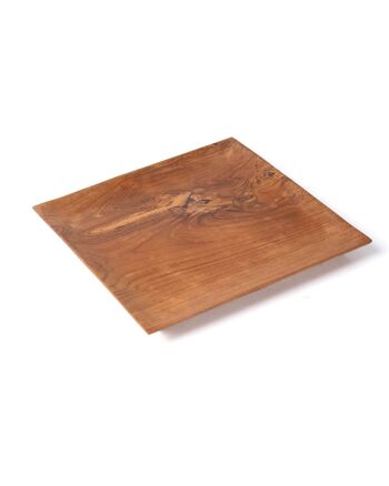 Assiette en bois de teck Sangirde fabriquée en Indonésie, hauteur 2 cm, longueur 25 cm, profondeur 25 cm. 1