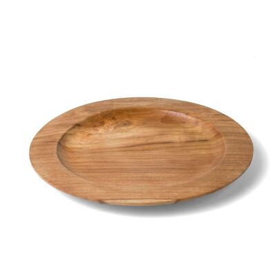 Tanjung Balai teak wood round plate made in Indonesia, height 2 cm Ø 25 cm.