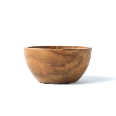 Bowl de madera maciza de teca 100% natural Tanimbar, redondo, hecho a mano, acabado natural, diámetro de 12 cm, fabricado en Indonesia