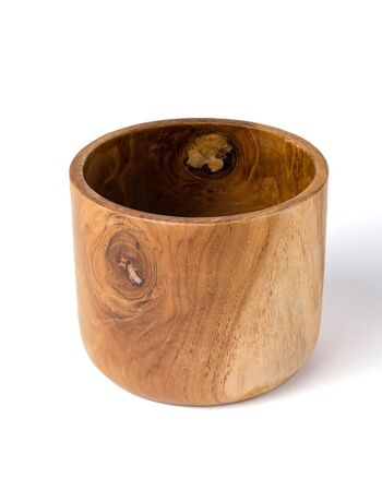 Bol en bois massif de teck naturel Jombang, cylindrique, finition naturelle, fait main, diamètre 15 cm, origine indonésienne 1