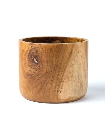 Bol en bois massif de teck naturel Jombang, cylindrique, finition naturelle, fait main, diamètre 15 cm, origine indonésienne 3