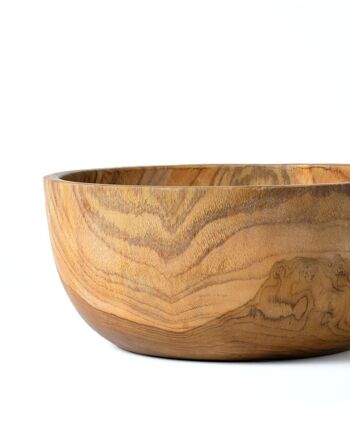 Bol Kupang en bois massif de teck 100% naturel, fait main, rond, finition naturelle, diamètre 24 cm, origine indonésienne 3