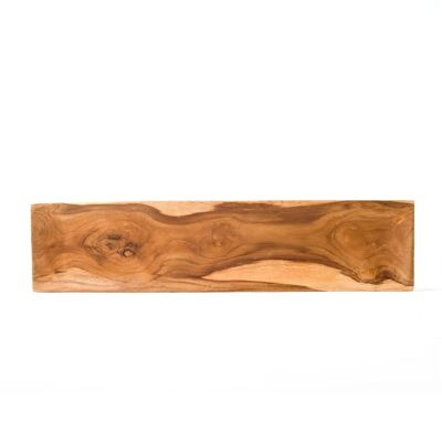 Servierplatte aus Teakholz „Dubai R“, von Kunsthandwerkern in Indonesien hergestellt, Höhe 2 cm, Länge 45 cm, Tiefe 10 cm.