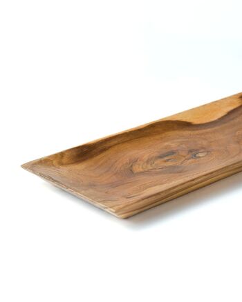 Assiette de service en bois de teck Dubai R, fabriquée en Indonésie par des artisans, hauteur 2 cm longueur 45 cm profondeur 10 cm. 2