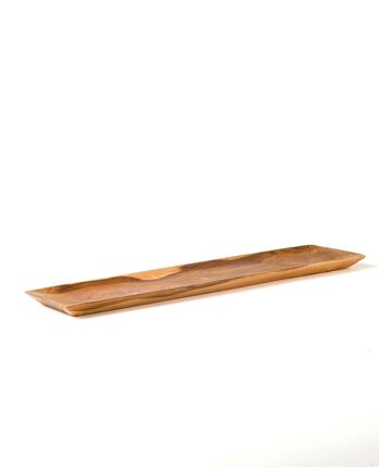 Assiette de service en bois de teck Dubai R, fabriquée en Indonésie par des artisans, hauteur 2 cm longueur 45 cm profondeur 10 cm. 3