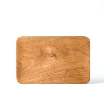 Sragen rectangular teak wood serving plate, handmade in Indonesia, height 2 cm length 30 cm depth 19.5 cm.