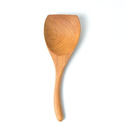 Cucchiaio decorativo in legno di teak naturale Pantai Mandonga, fatto a mano, lunghezza 20 cm larghezza 7 cm, origine indonesiana