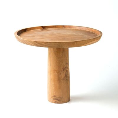 Ternate natural teak solid wood tray with pedestal, handmade, Height 23 cm, diameter 28 cm, origin Indonesia