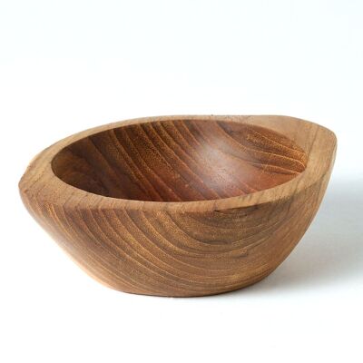 Langsa 100% Natural Solid Teak Wood Bowl, Handmade, Natural Finish, 13cm Diameter, Made in Indonesia