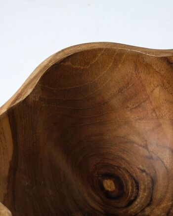 Bol en forme de fleur en bois de teck naturel massif, finition naturelle, diamètre 19 cm, fabriqué en Indonésie 2
