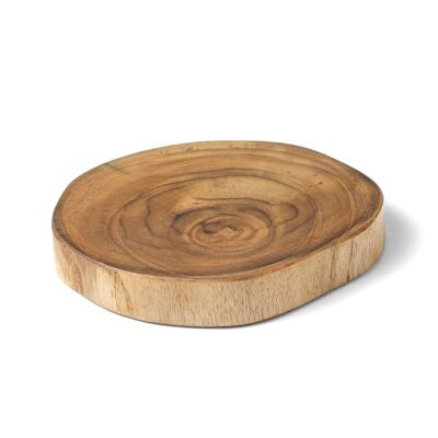 Sukabumi teak wood coaster handcrafted in Indonesia, height 1 cm, length 13 cm, width 10 cm.