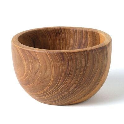 Bol en bois de teck massif 100 % naturel, rond, fait à la main, finition naturelle, diamètre 10 cm, fabriqué en Indonésie