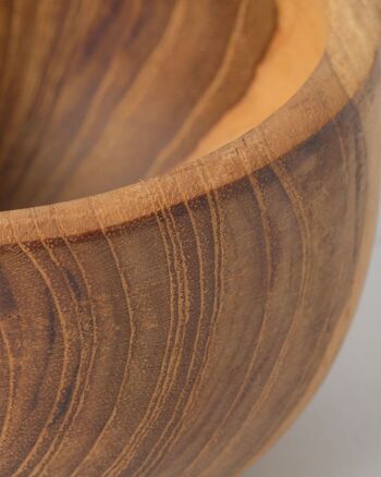 Bol en bois de teck massif 100 % naturel, rond, fait à la main, finition naturelle, diamètre 10 cm, fabriqué en Indonésie 2