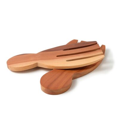 Salatlöffel aus natürlichem Sabang Sawo-Holz, manuell in Form von Händen gefertigt und mit natürlichem Finish versehen, Länge 18 cm, Tiefe 9 cm, indonesischer Herkunft