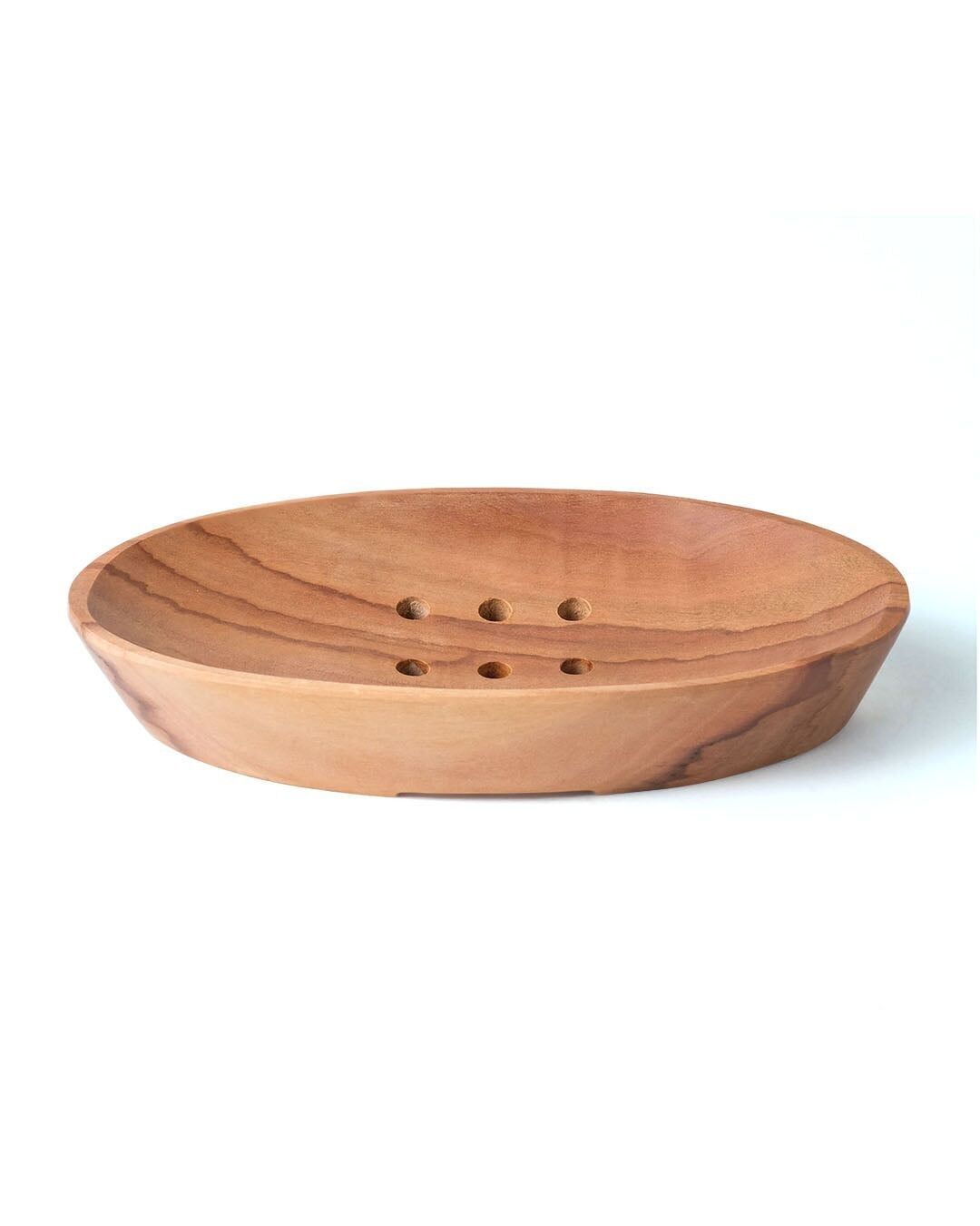 Portasapone con scarico Teluk O ovale in legno naturale Sawo, realizzato a mano con finitura naturale, lunghezza 14,5 cm, profondità 7,5 cm, origine indonesiana