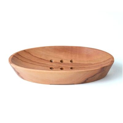 Natural Sawo Wood Soap Dish with Drain Teluk O Oval, Handmade with Natural Finish, Length 14.5 cm Depth 7.5 cm, Indonesian Origin