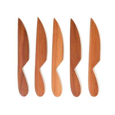 Set of 5 Sawo natural wood butter knives, for breakfast, spreader, handmade, length 18 cm depth 2.5 cm, made in Indonesia