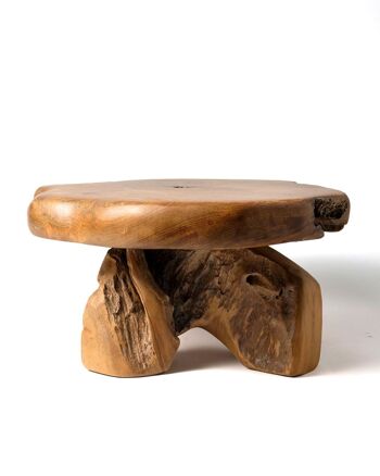 Table d'appoint en bois de teck naturel Kei Islands, faite à la main avec finition naturelle, longueur 55 cm largeur 40 cm hauteur 22 cm, origine indonésienne 1