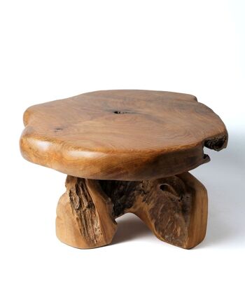 Table d'appoint en bois de teck naturel Kei Islands, faite à la main avec finition naturelle, longueur 55 cm largeur 40 cm hauteur 22 cm, origine indonésienne 2