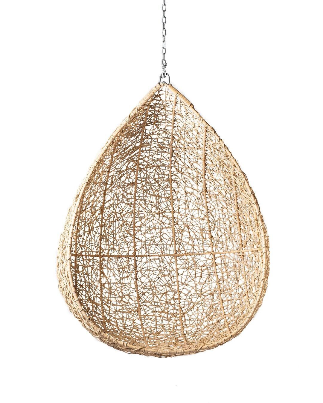Bentar hand-woven natural rattan hanging chair, height 110 cm width 95 cm depth 85 cm, from Indonesia.