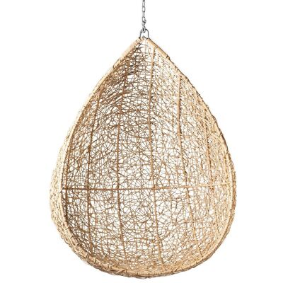 Bentar hand-woven natural rattan hanging chair, height 110 cm width 95 cm depth 85 cm, from Indonesia.