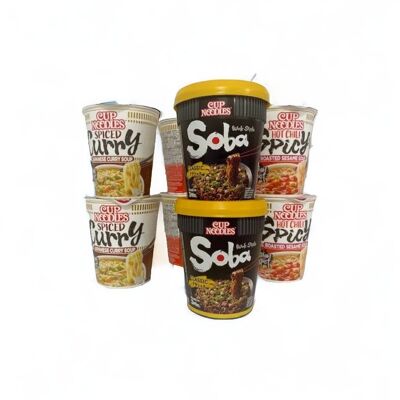 Pack Mix Ramen Instant Noodles Cup Noodle x 8: 2 Spiced Curry flavor 67grs. ,2 Chicken flavor 63grs. ,2 Hot Chili Spicy flavor 66grs. ,2 Soba 90grs.
