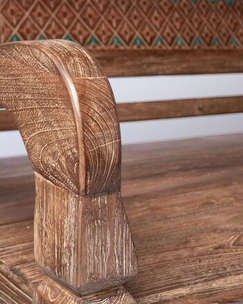 Canapé Batu Karas en bois de teck naturel massif, sculpté à la main avec accoudoirs et dossier, finition naturelle, hauteur 85 cm longueur 205 cm largeur 100 cm, fabriqué en Indonésie 27
