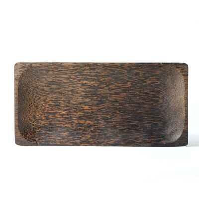Nunukan palm wood serving plate, made in Indonesia by artisans, height 2.5 cm, length 30 cm, depth 15 cm.