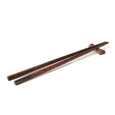 Palillos chinos de madera natural de palmera  Samosir con soporte reutilizables, hechos a mano para sushi, Largo 23 cm, fabricados en Indonesia