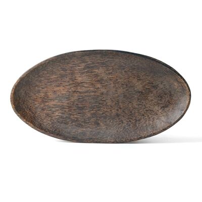 Merauke oval palm wood serving plate, handmade in Indonesia, height 2.5 cm length 30 cm depth 15 cm.