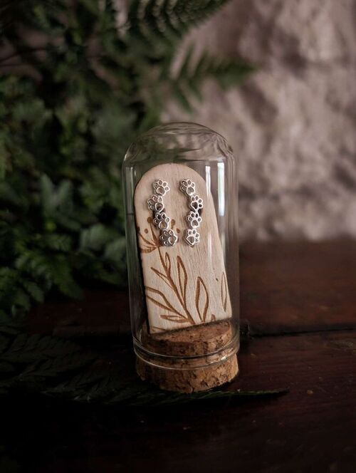 Pawprint Sterling Silver Studs in Glass Terrarium Tube