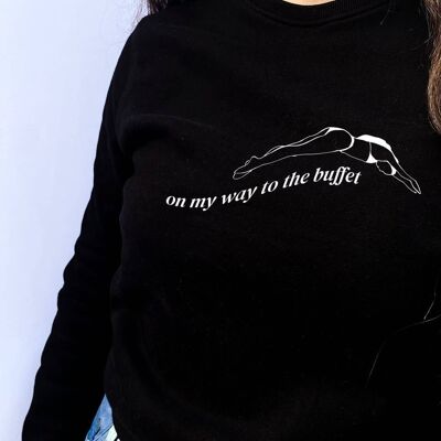 Crew Neck Sweatshirt "On My Way To The Buffet"__S / Nero