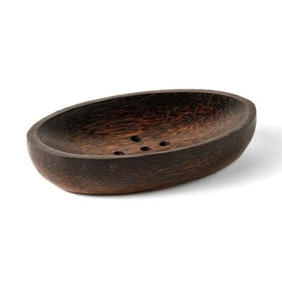 Natural Palm Wood Soap Dish with Drain Pasir O Oval, Handmade with Natural Finish, Length 13cm Width 8.5cm, Made in Indonesia