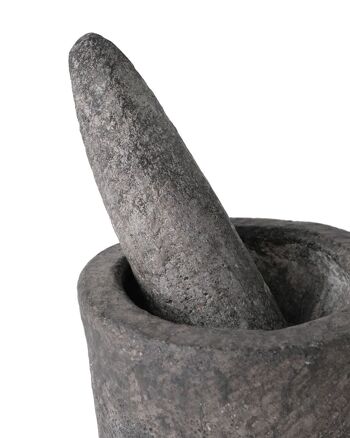 Mortier de cuisine en pierre de rivière naturelle Kepajen avec bâton de broyage, sculpté à la main, disponible en 2 tailles, origine indonésienne 4