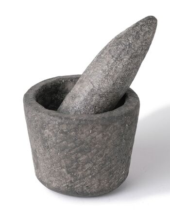 Mortier de cuisine en pierre de rivière naturelle Kepajen avec bâton de broyage, sculpté à la main, disponible en 2 tailles, origine indonésienne 5