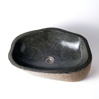 Lavabo encimera de piedra de rio natural Sanur, esculpido a mano, disponibles en 3 medidas, origen Indonesia