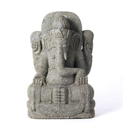 Riesige Ganesha- und Rangda-Flussstatue aus Stein, von Kunsthandwerkern in einem Stück handgeschnitzt, mit natürlichem Finish, Höhe 80 cm, Länge 36 cm, Tiefe 55 cm, hergestellt in Indonesien