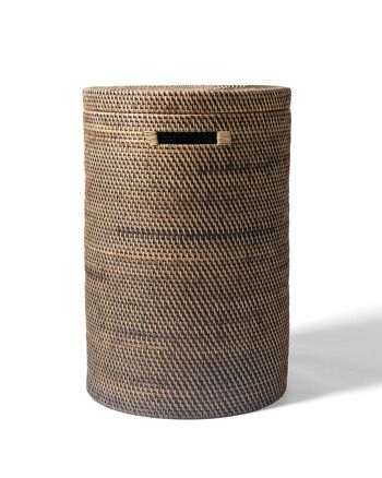 Grand panier décoratif en rotin de Komodo 100 % naturel avec couvercle et poignées, fait à la main avec finition naturelle, forme cylindrique, 58 cm de diamètre x 40 cm de hauteur, fabriqué en Indonésie 5