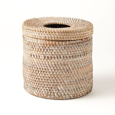 Pantai Napabale Rattan Tissue Holder handmade by Indonesian artisans, two colors height 13≈ cm Ø 13 cm