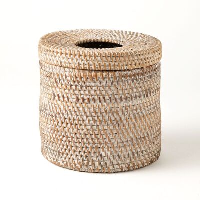 Porta fazzoletti in rattan Pantai Napabale realizzato a mano da artigiani indonesiani, due colori altezza 13≈ cm Ø 13 cm