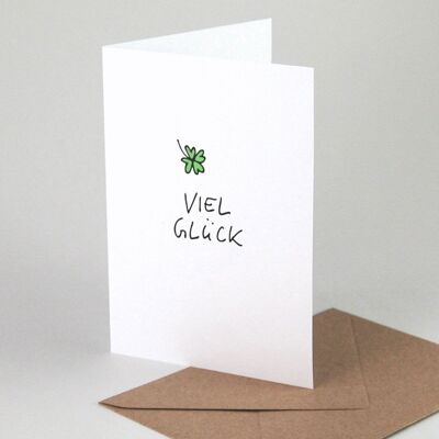 Buena suerte + trébol de cuatro hojas - tarjeta de felicitación reciclada con sobre